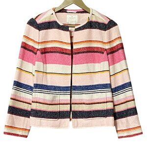 Kate Spade Striped Tweed Jacket 6 NWOT Collarless Preppy Office Chic Layer